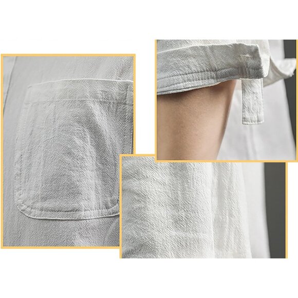 Nopuper Men's Beach Linen Shirts Casual Button Down Shirts Short Sleeve - Picture 7 of 7